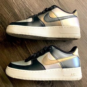 Nike Air Force 1’s, gold, silver, and black- like new!